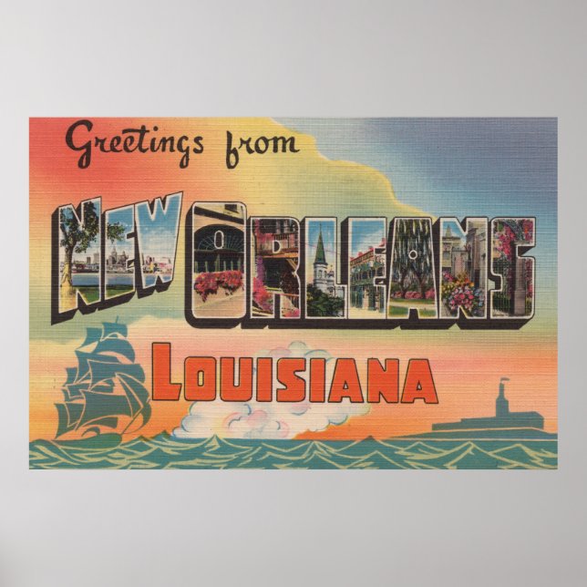 New Orleans, Louisiana - Große Briefmarkenszenen Poster (Vorne)