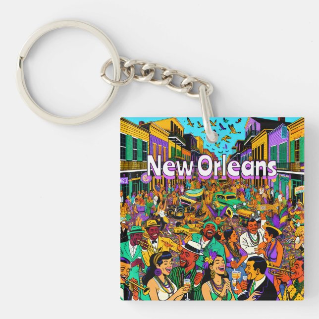 New Orleans, Louisiana Leute, die Spaß haben Schlüsselanhänger (Vorderseite)