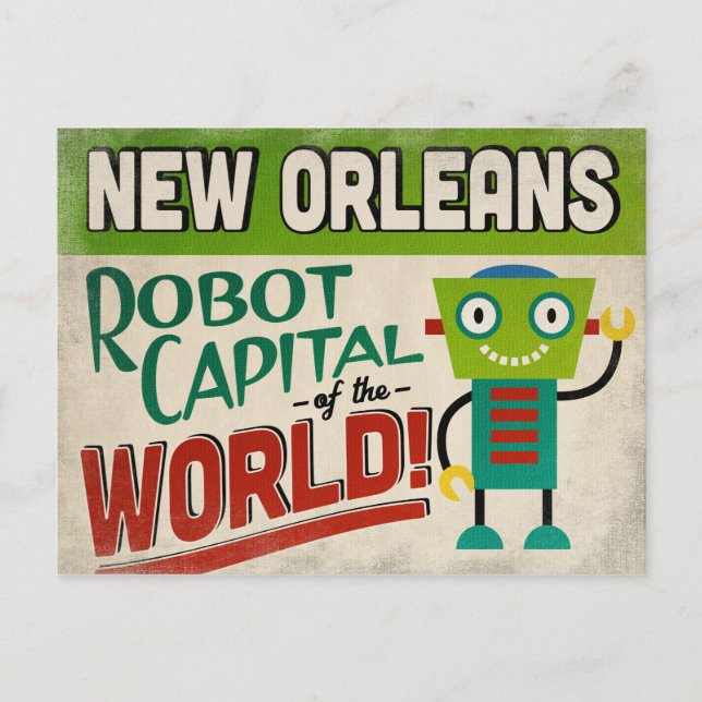 New Orleans Louisiana Robot - Funny Vintag Postkarte (Vorderseite)