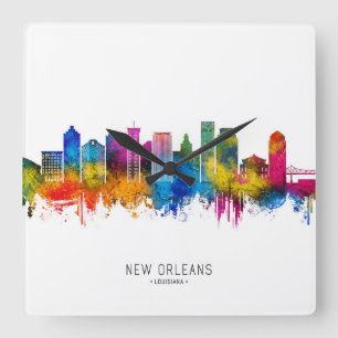 New Orleans Louisiana Skyline Quadratische Wanduhr