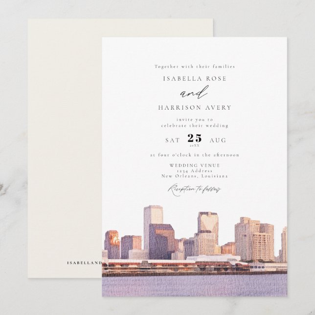 New Orleans Louisiana Skyline Wedding Einladung (Vorne/Hinten)