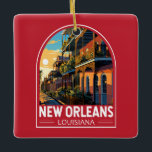 New Orleans Louisiana Vintag Keramikornament<br><div class="desc">New Orleans Retro Vektor Reise Design. Das "Big Easy" heißt es,  es ist bekannt für sein rund um die Uhr geöffnetes Nachtleben,  die lebendige Live-Musik-Szene und die würzige,  einzigartige Küche,  die seine Geschichte als Schmelztiegel der französischen,  afrikanischen und amerikanischen Kulturen widerspiegelt.</div>