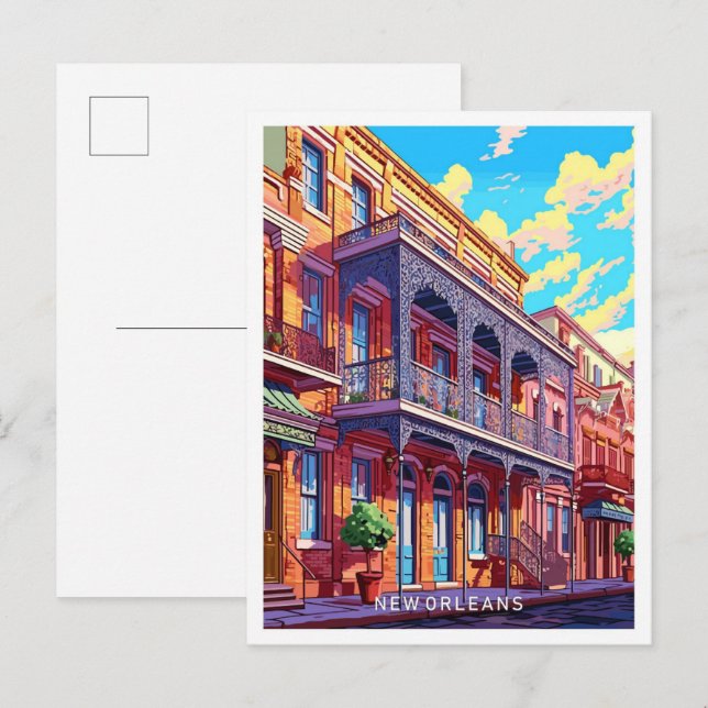 New Orleans Louisiana Vintage Illustration Postkarte (Vorne/Hinten)