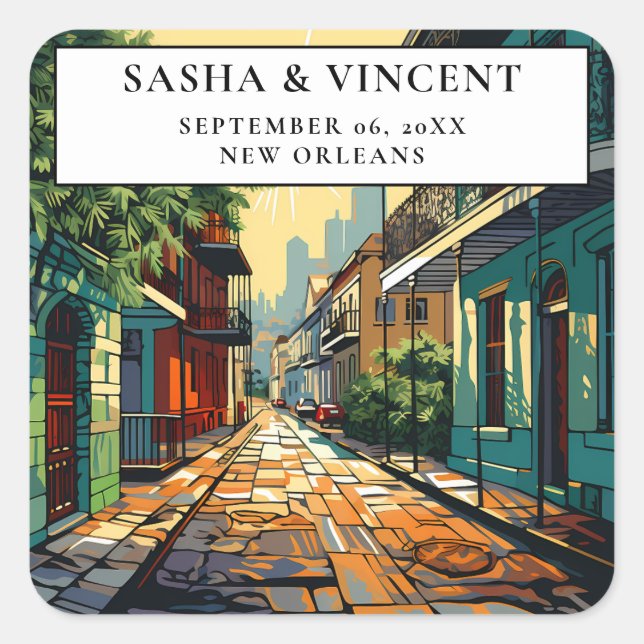 New Orleans Louisiana Wedding Retro Quadratischer Aufkleber (Vorderseite)