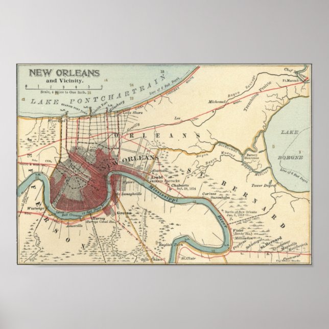 New Orleans MAp 1900 Poster (Vorne)