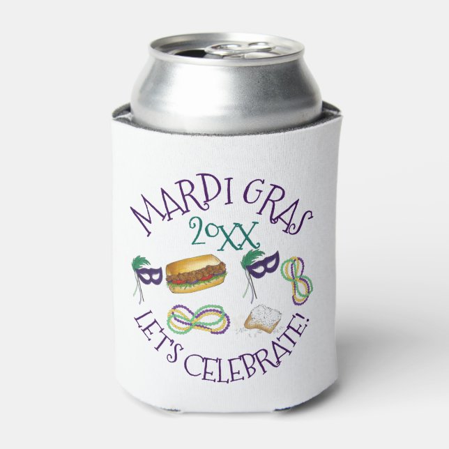New Orleans Mardi Gras Beignet Beads Maske Po'Boy Dosenkühler (Kanne Vorderseite)