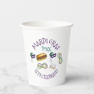 New Orleans Mardi Gras Beignet Beads Maske Po'Boy Pappbecher