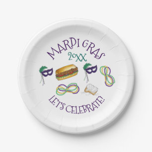 New Orleans Mardi Gras Beignet Beads Maske Po'Boy Pappteller