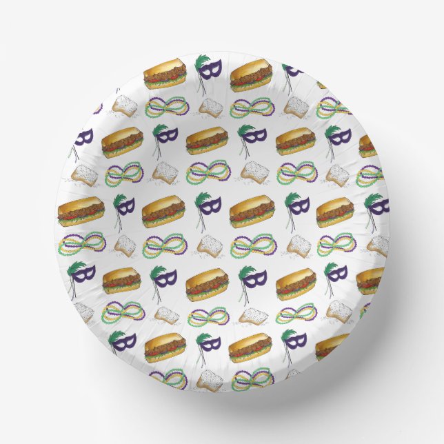 New Orleans Mardi Gras Beignet Beads Maske Po'Boy Pappteller (Vorderseite)