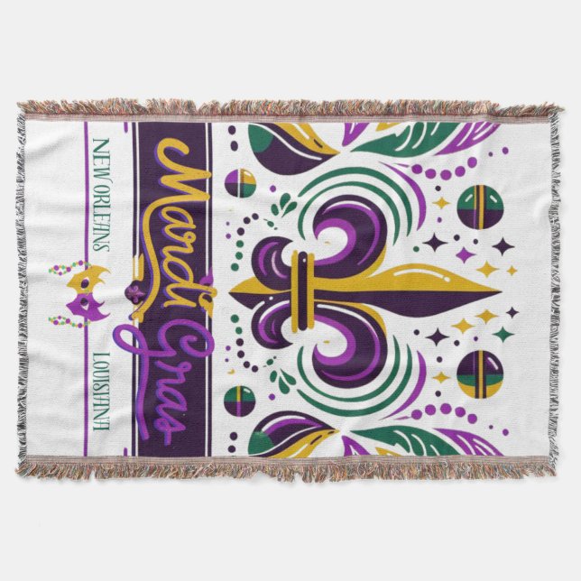 New Orleans Mardi Gras lila gelb grün Decke (Vorderseite)