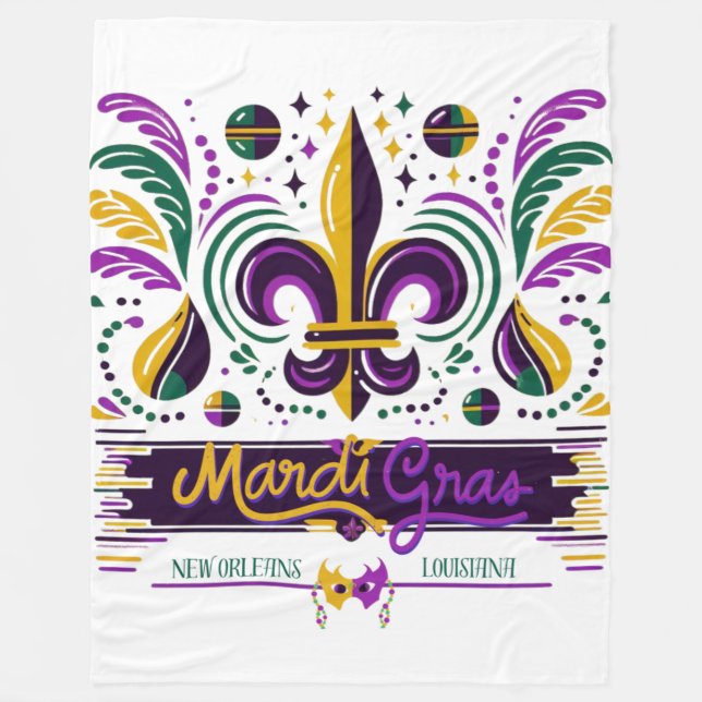 New Orleans Mardi Gras lila gelb grün Fleecedecke (Vorderseite)