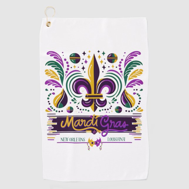 New Orleans Mardi Gras lila gelb grün Golfhandtuch (Vorderseite)