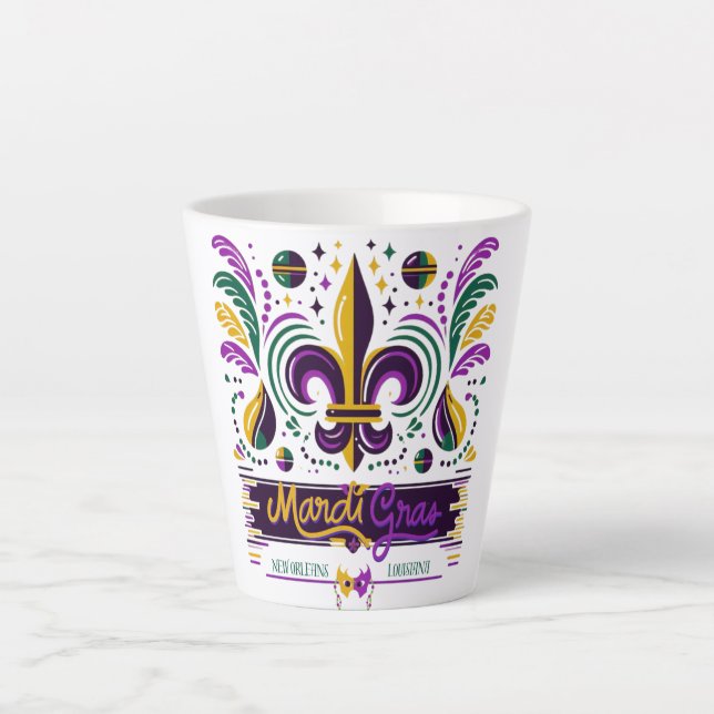 New Orleans Mardi Gras lila gelb grün Milchtasse (Vorderseite)