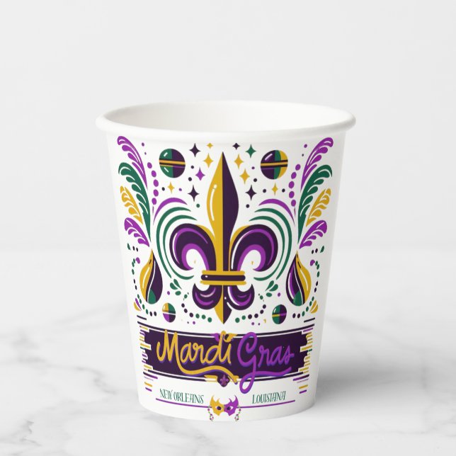 New Orleans Mardi Gras lila gelb grün Pappbecher (Vorderseite)