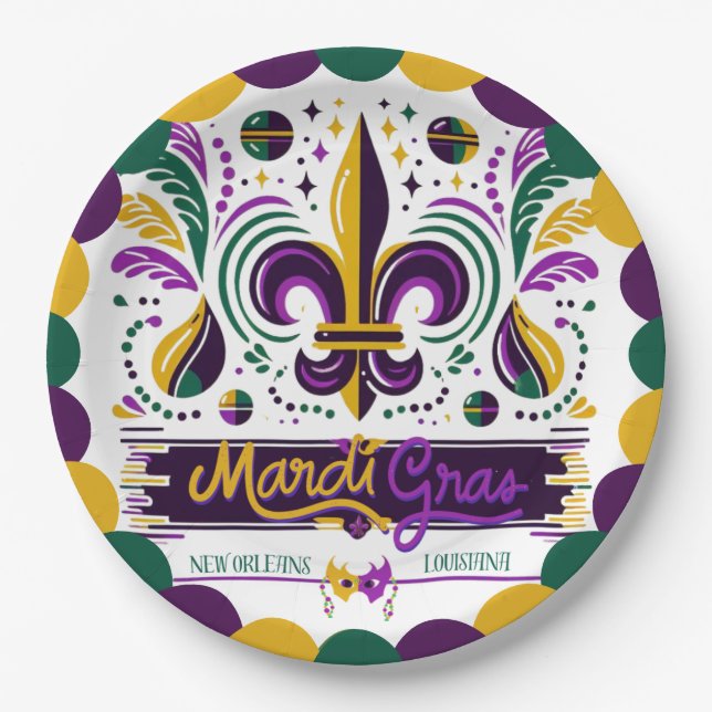 New Orleans Mardi Gras lila gelb grün Pappteller (Vorderseite)