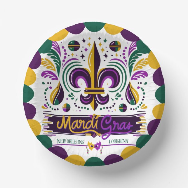 New Orleans Mardi Gras lila gelb grün Pappteller (Vorderseite)