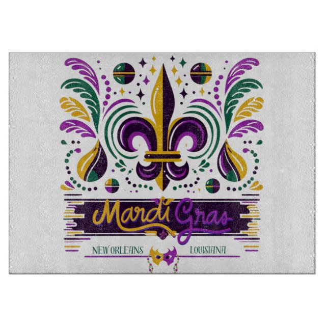 New Orleans Mardi Gras lila gelb grün Schneidebrett (Vorderseite)