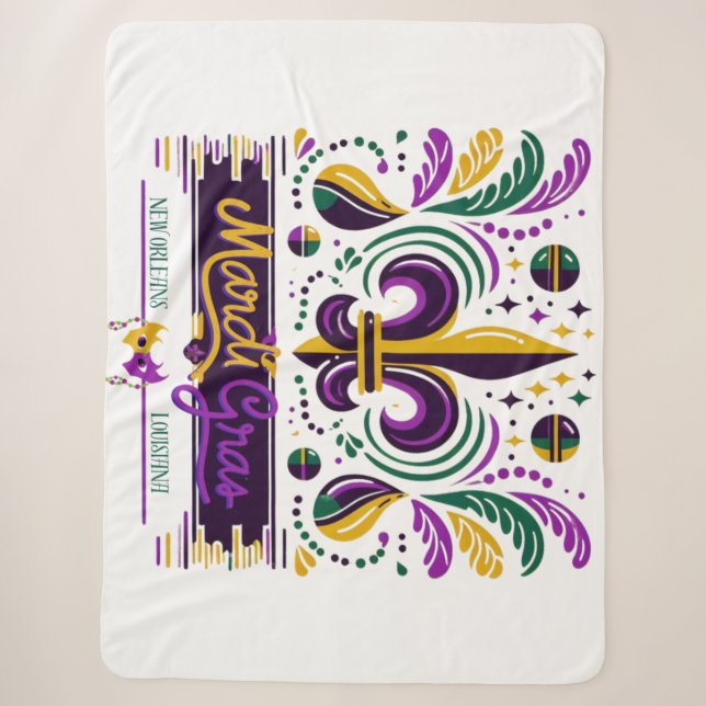 New Orleans Mardi Gras lila gelb grün Sherpadecke (Vorderseite)