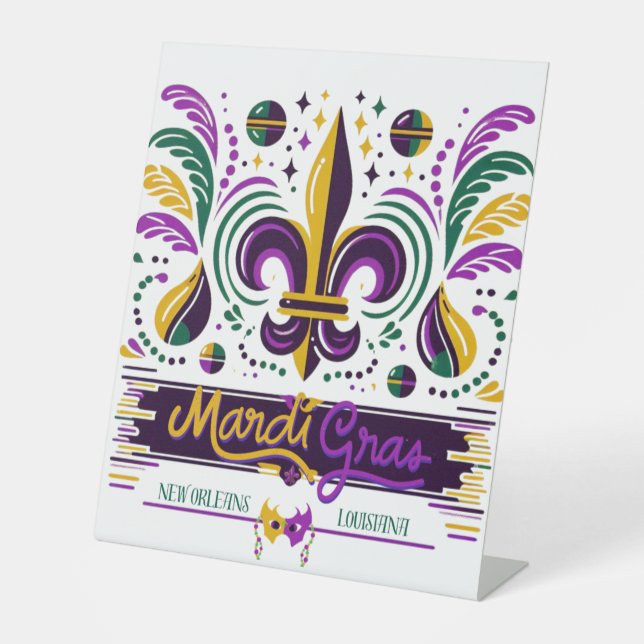New Orleans Mardi Gras lila gelb grün Sockelschild (Vorderseite)