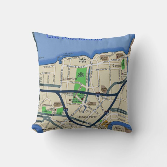 New Orleans Mid-City Map Pillow Kissen (Vorderseite)