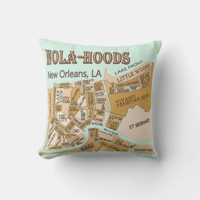 New Orleans Neighhoods Map, NOLA_HOODS Kissen (Vorderseite)