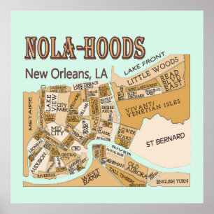 New Orleans Neighhoods Map, NOLA_HOODS Poster