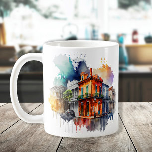 New Orleans Nola Louisiana - Wasserfarbe Kaffeetasse
