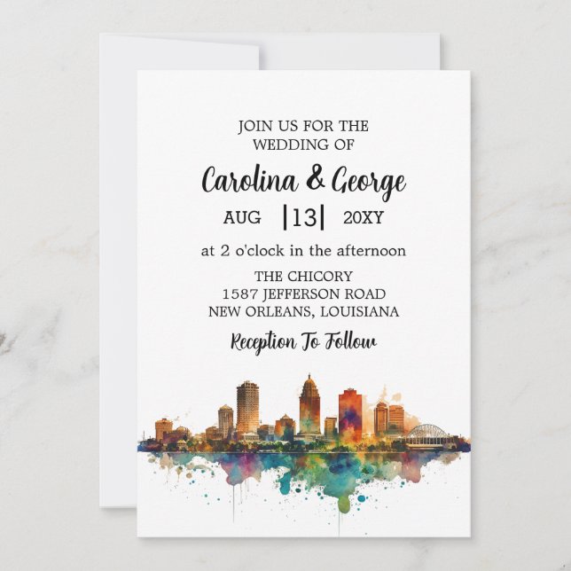 New Orleans Nola Louisiana - Wedding Watercolor Einladung (Vorderseite)