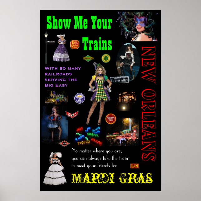 New Orleans Railway, Mardi Gras Travel Poster (Vorne)
