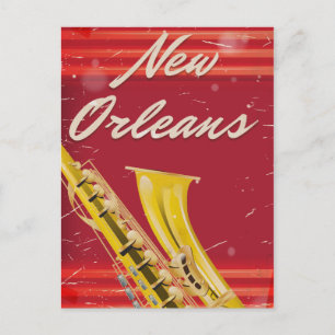 New Orleans Saxophone Reiseplakat getragen Auflage Postkarte
