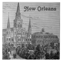New Orleans St Louis Cathedral Antique Vintage Fliese