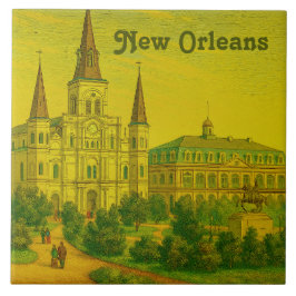 New Orleans St Louis Cathedral Antique Vintage Fliese