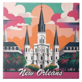 New Orleans St Louis Cathedral Vibrant Sky Fliese