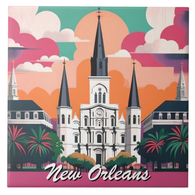 New Orleans St Louis Cathedral Vibrant Sky Fliese (Vorderseite)