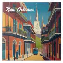 New Orleans Straße & St Louis Kathedrale Farbige