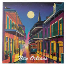 New Orleans Straße & Straßenbahn bei Nacht