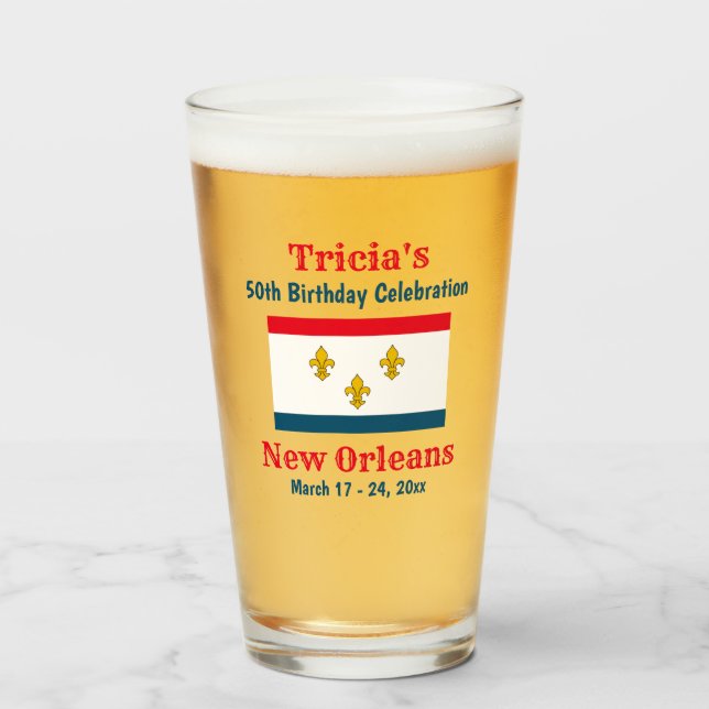 New Orleans Trip Birthday Party Gefallen Beer Pint Glas (Vorne (Gefüllt))