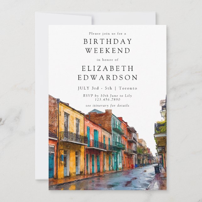 New Orleans Watercolor Birthday Weekend Einladung (Vorderseite)