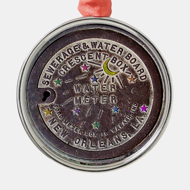New- OrleansWasserzähler-Weihnachtsverzierung Silbernes Ornament (Vorne)