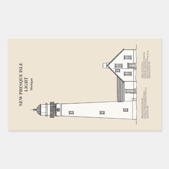 New Presque Isle Lighthouse - Michigan - SBD Rechteckiger Aufkleber (Vorderseite)