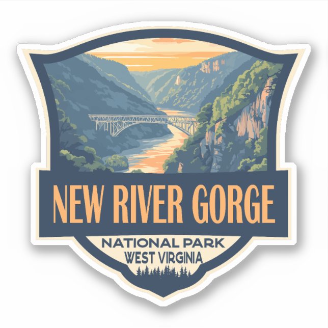 New River Gorge Nationalpark Illustration Retro Aufkleber (Vorderseite)