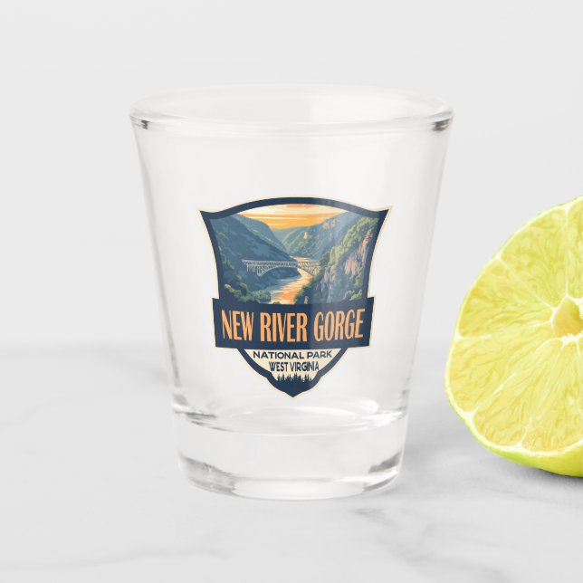 New River Gorge Nationalpark Illustration Retro Schnapsglas (Vorderseite)