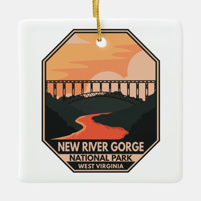New River Gorge Nationalpark Minimal Retro Emblem Keramikornament (Vorderseite)