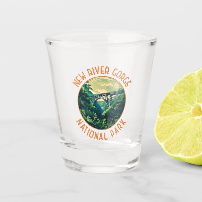 New River Gorge Nationalpark Retro bedrückt Schnapsglas (Vorderseite)