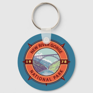 New River Gorge Nationalpark Retro Kompass Emblem Schlüsselanhänger