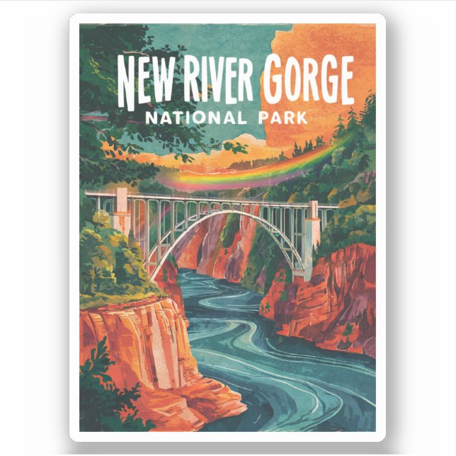 New River Gorge Nationalpark Wasserfarben Design Aufkleber (Vorderseite)
