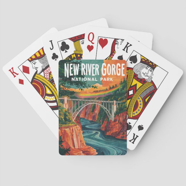 New River Gorge Nationalpark Wasserfarben Design Spielkarten (Rückseite)