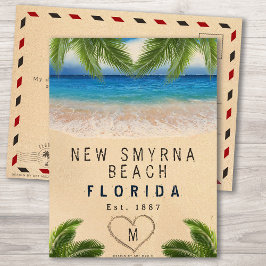 New Smyrna Beach Florida Sand Tropical Palm Blätte Postkarte
