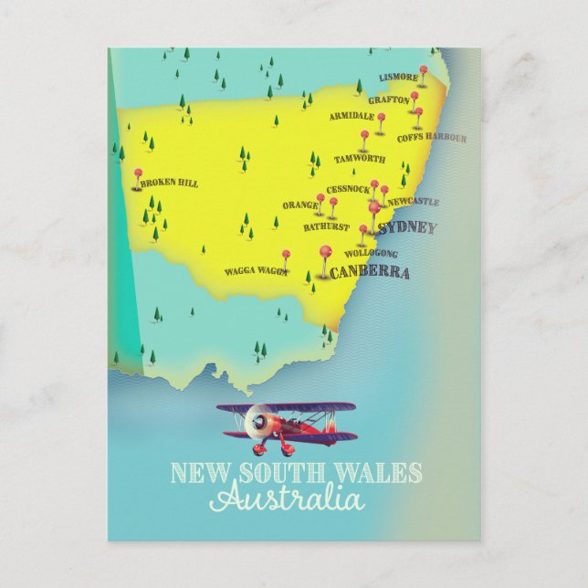 New South Wales Australia Map Postkarte (Vorderseite)