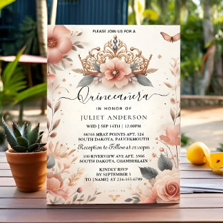 New Tiara Family Latina Girly Spanish Quinceanera Einladung